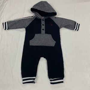 US Polo Assn Baby Boy black Hooded Romper USPA Graphic 12M